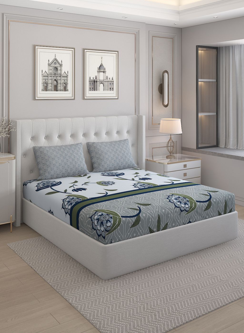 144TC Pure Cotton Single Bedsheet with 2 Pillow Covers