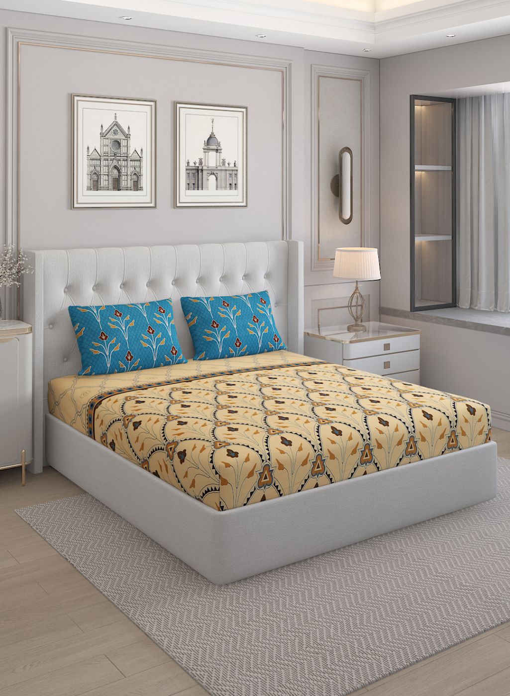 144TC Pure Cotton Single Bedsheet with 2 Pillow Covers