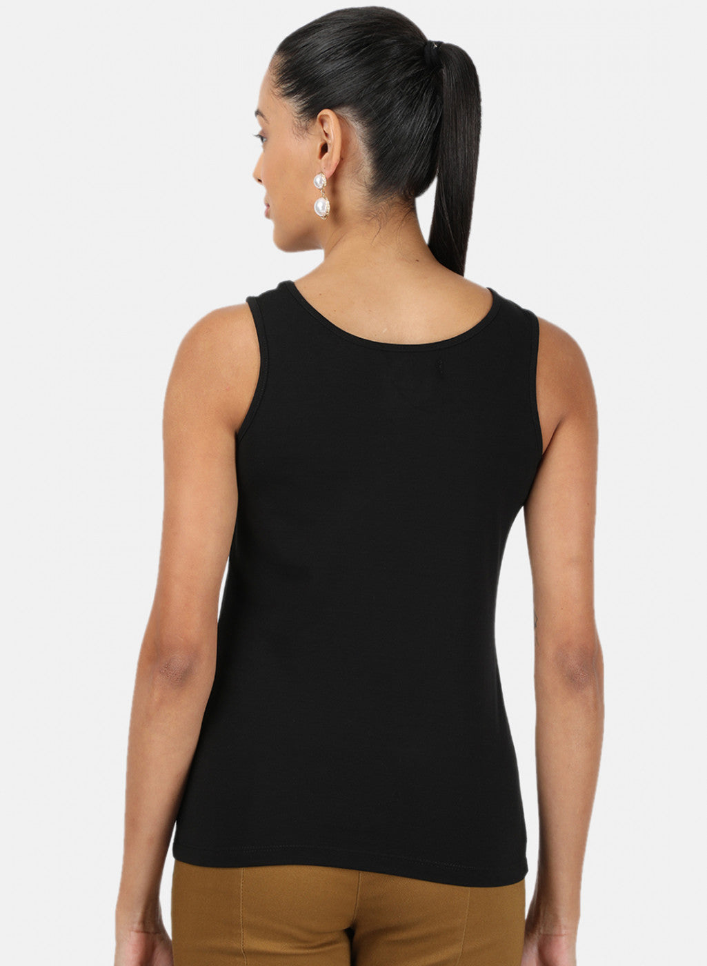 Womens Black Plain Spaghetti