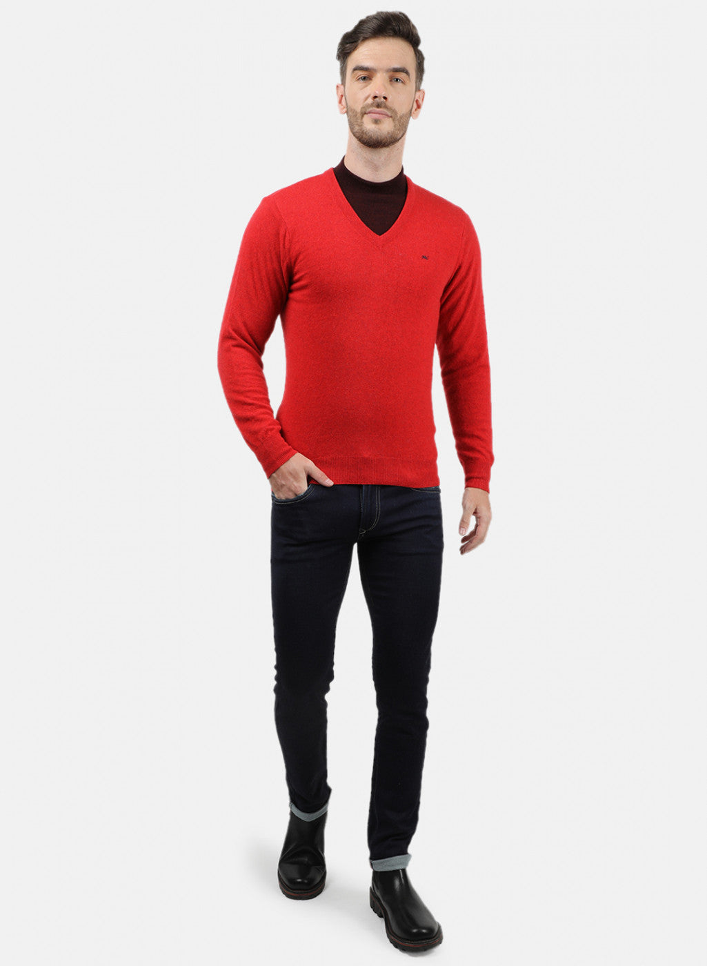 Men Red Solid Pullover