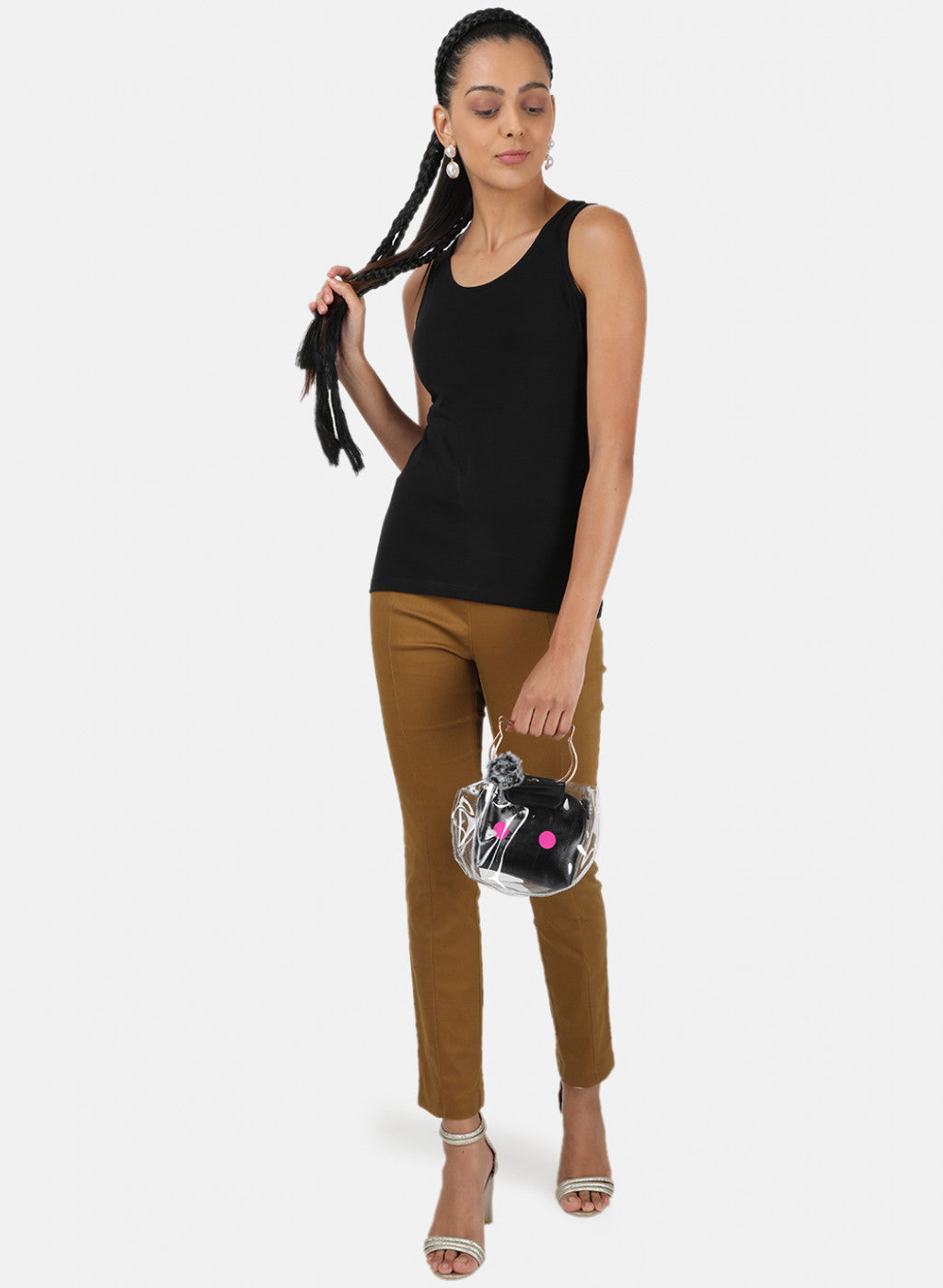 Womens Black Plain Spaghetti