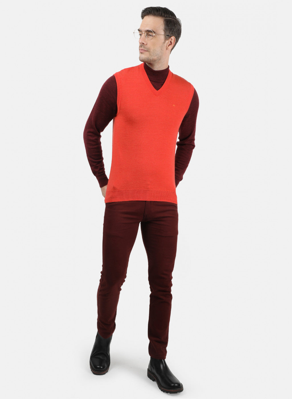 Men Orange Solid Sweater