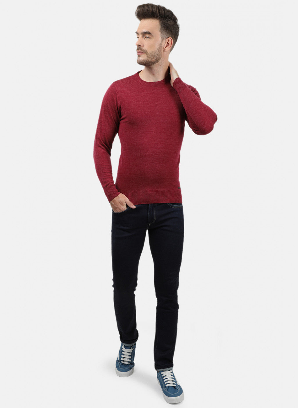Men Red Solid Pullover