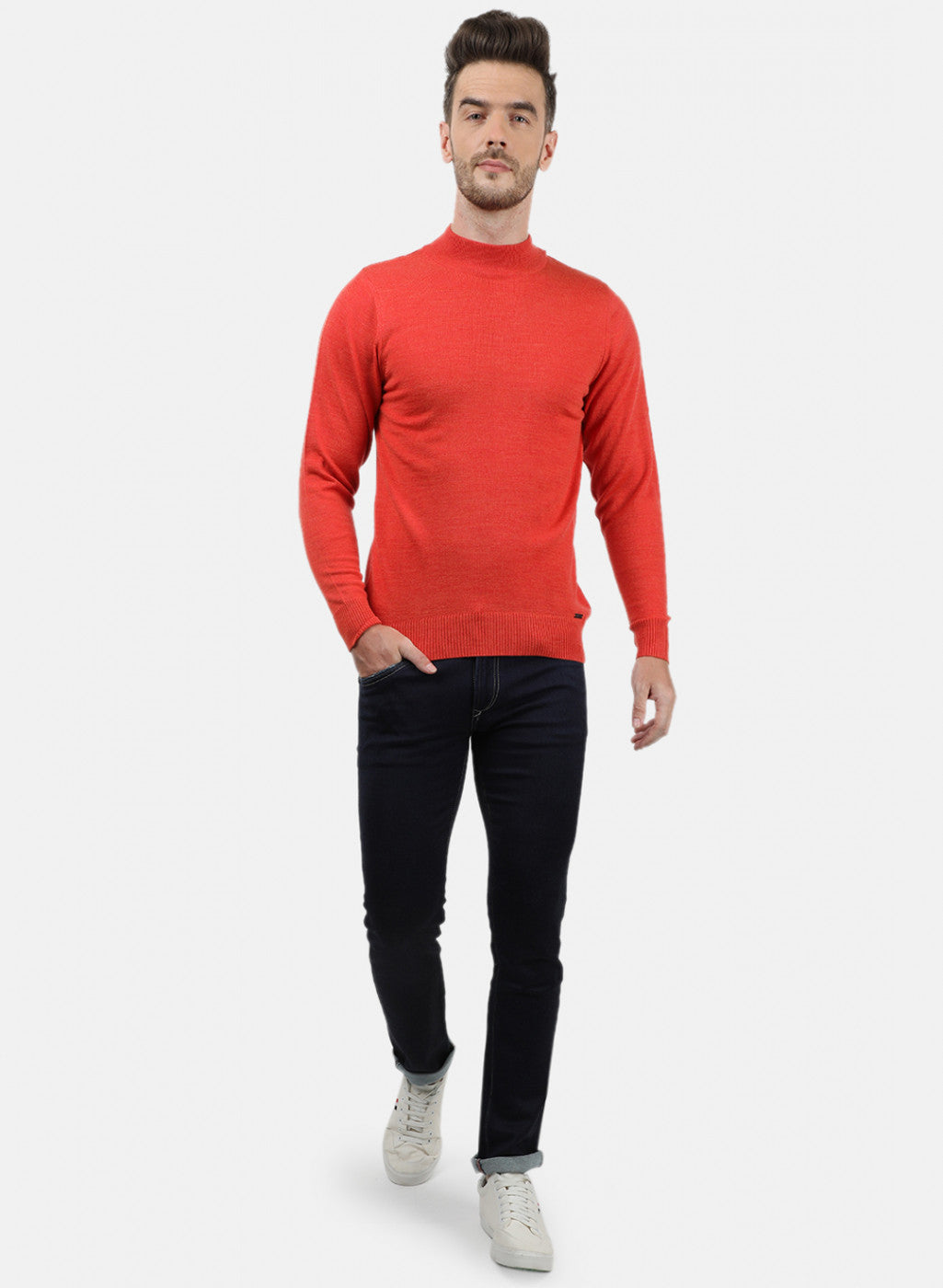 Men Orange Solid Pullover