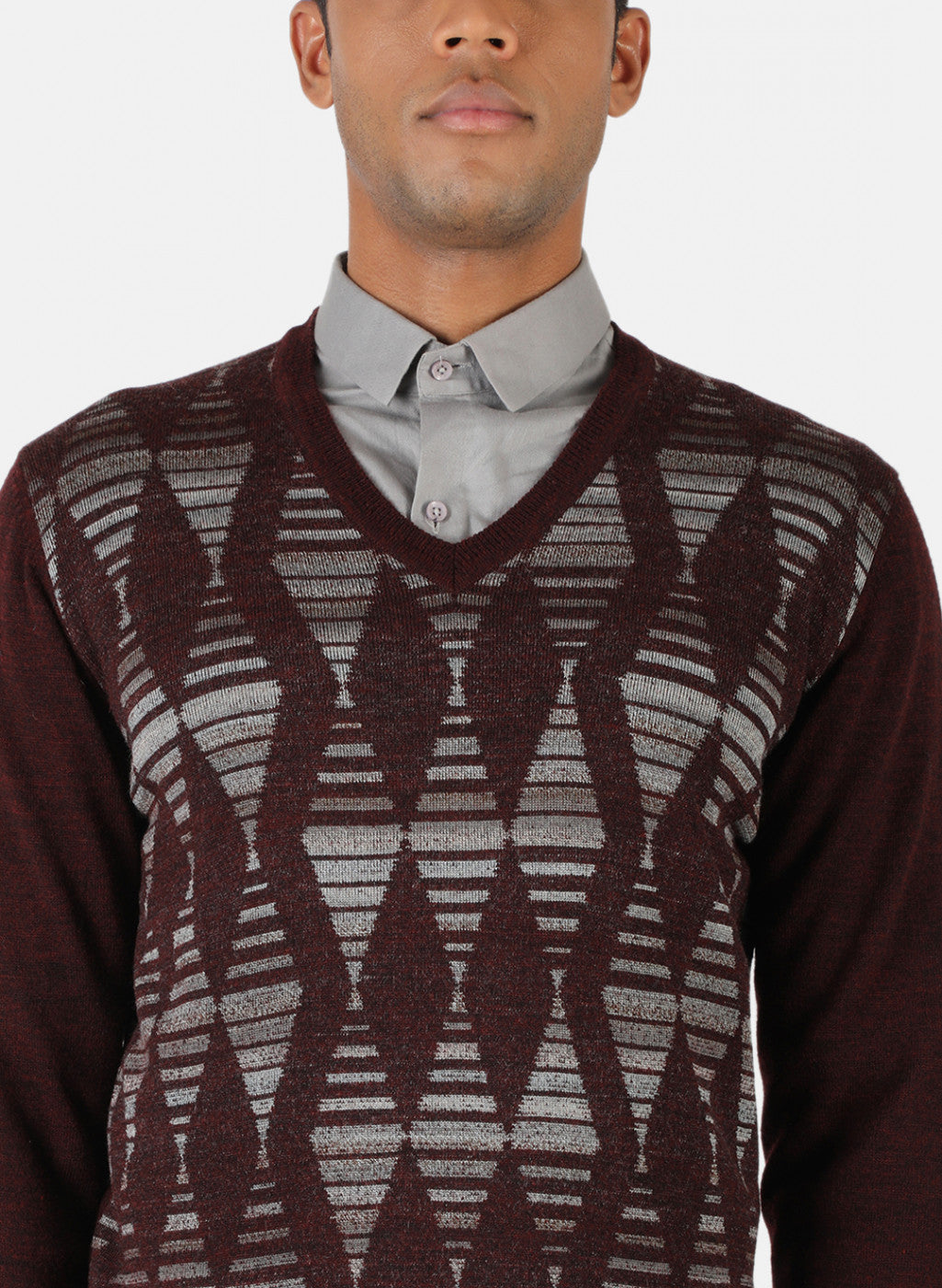 Men Maroon Solid Pullover