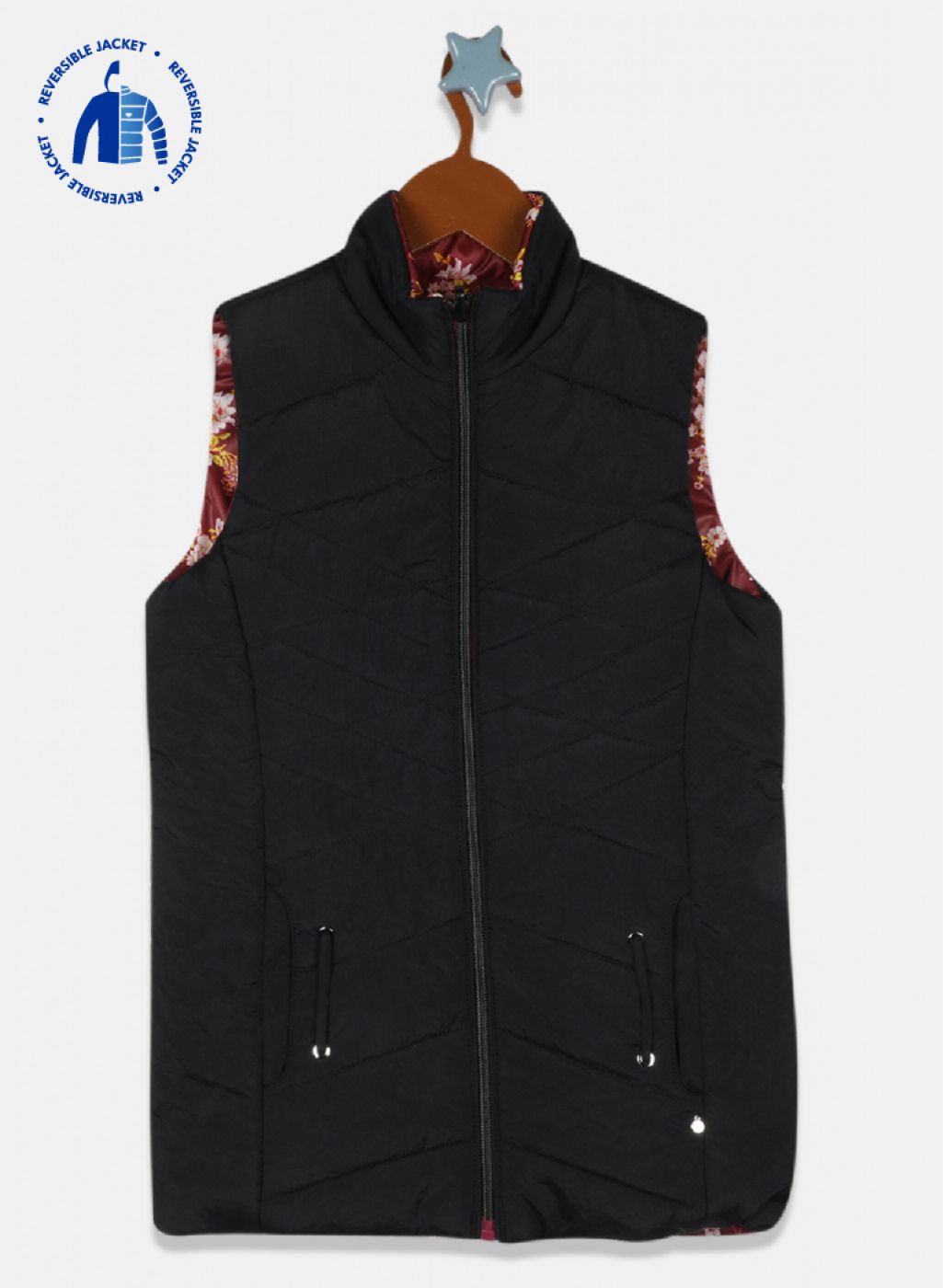 Girls Black Reversible Solid Jacket