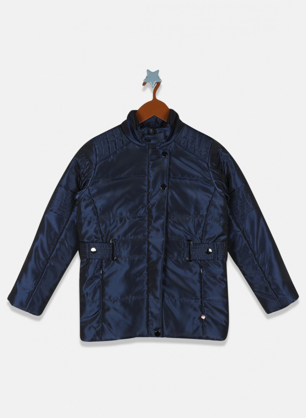 Girls Navy Blue Solid Jacket