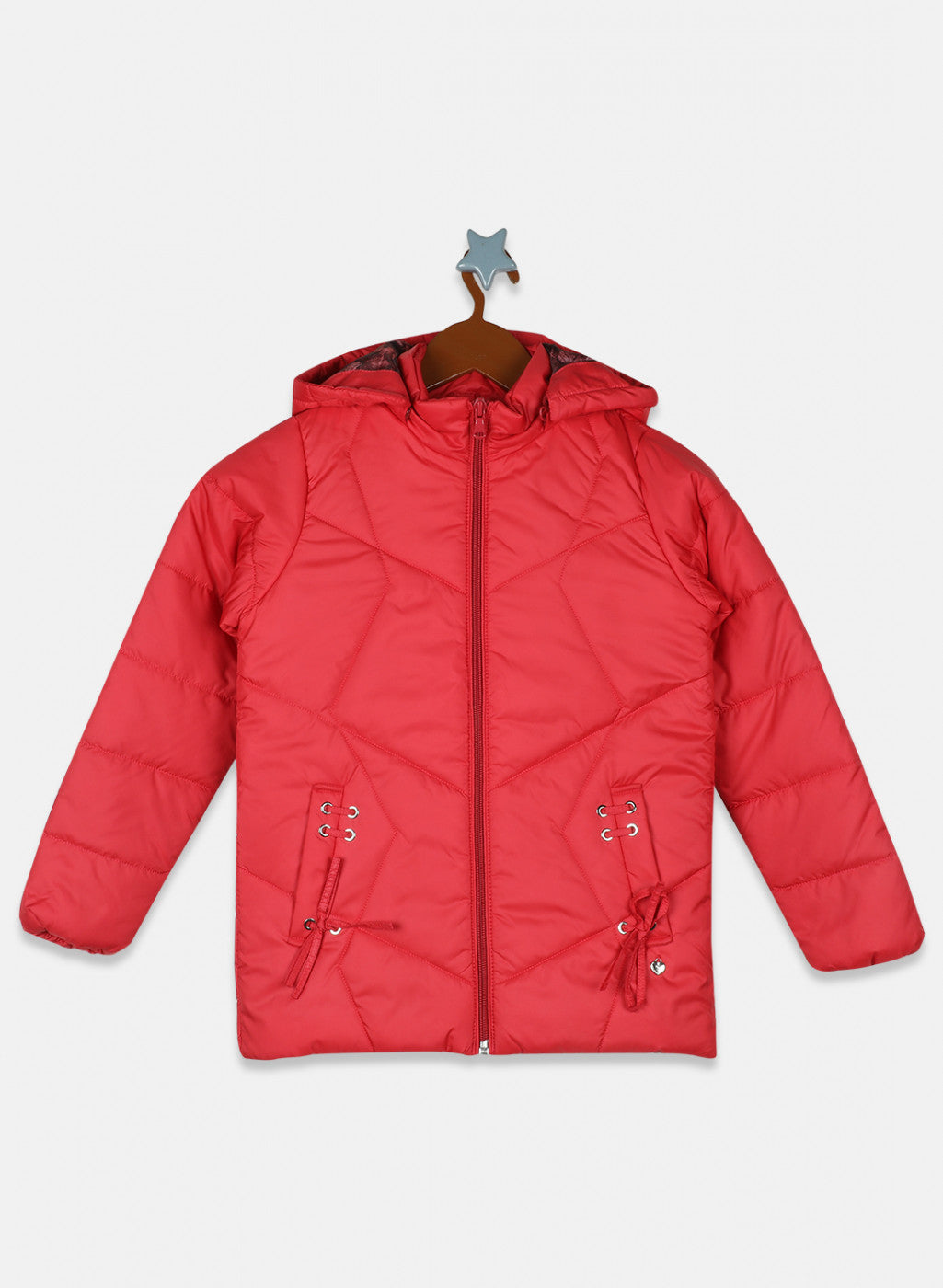 Girls Red Solid Jacket