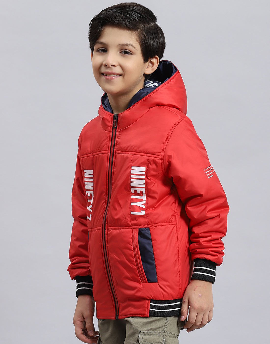 Boys Red Solid Hooded Full Sleeve Boys Jacket