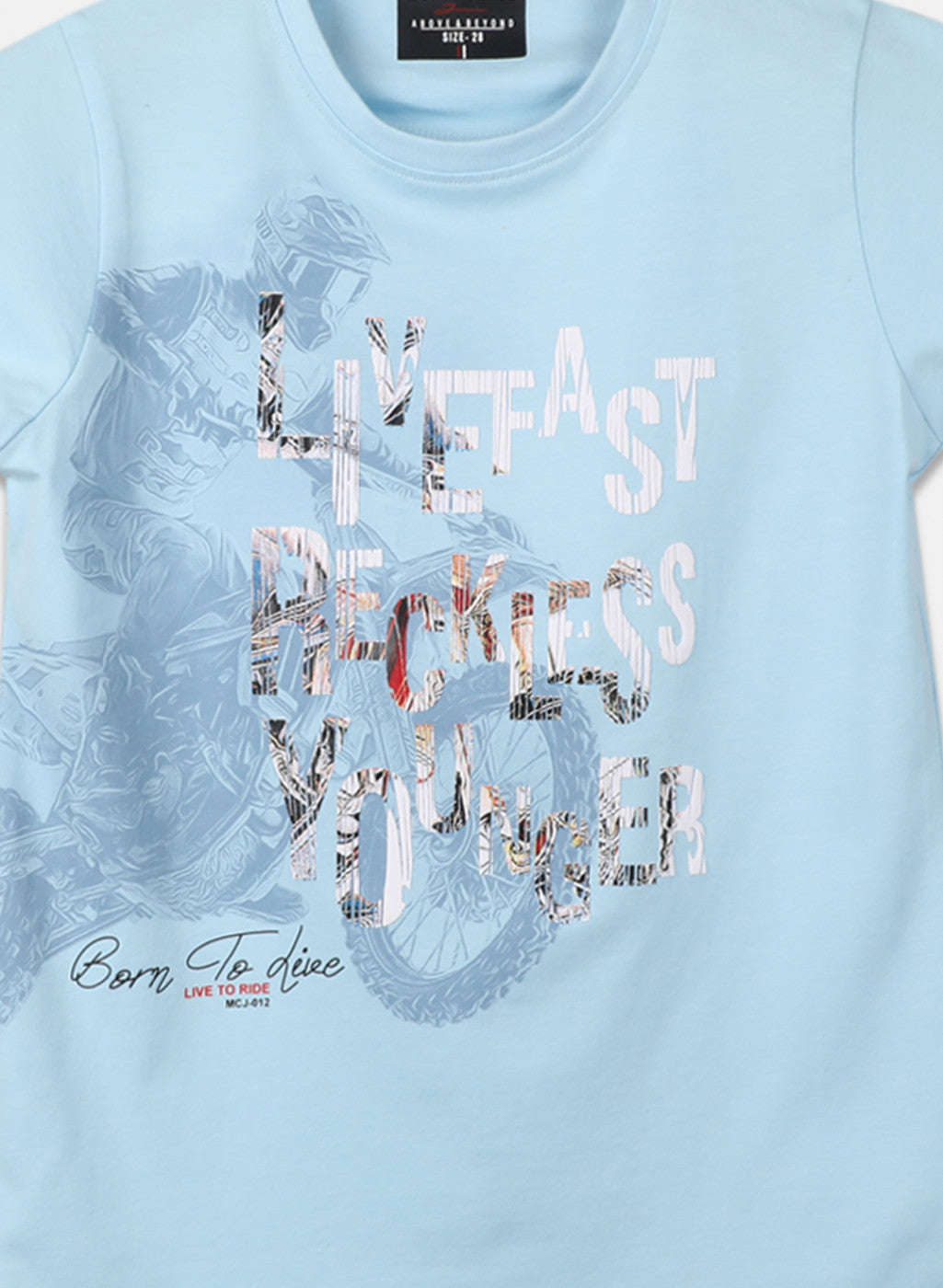 Boys Sky Blue Printed T-Shirt