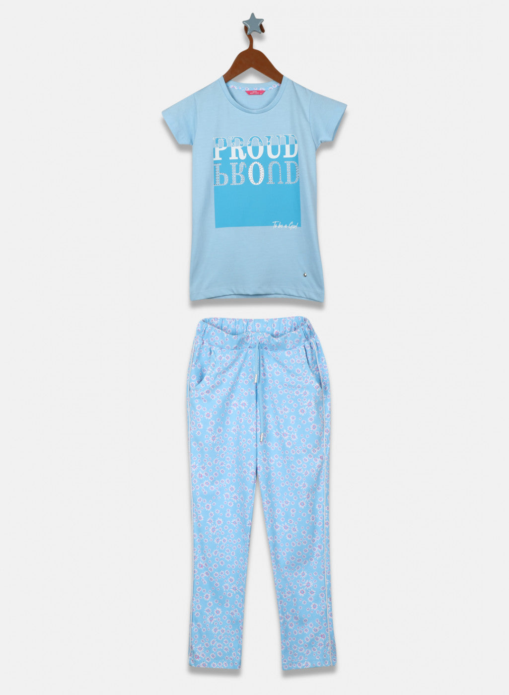 Girls Blue Printed Lower Set