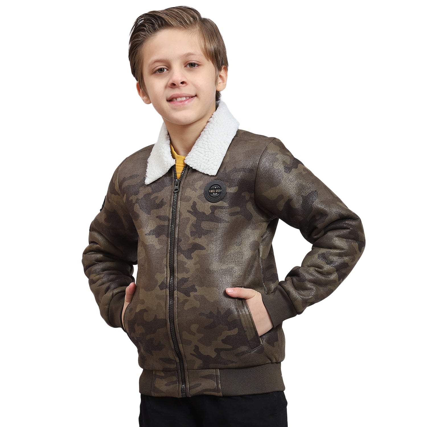 Boys Olive Printed Collar Full Sleeve Boys Jacket