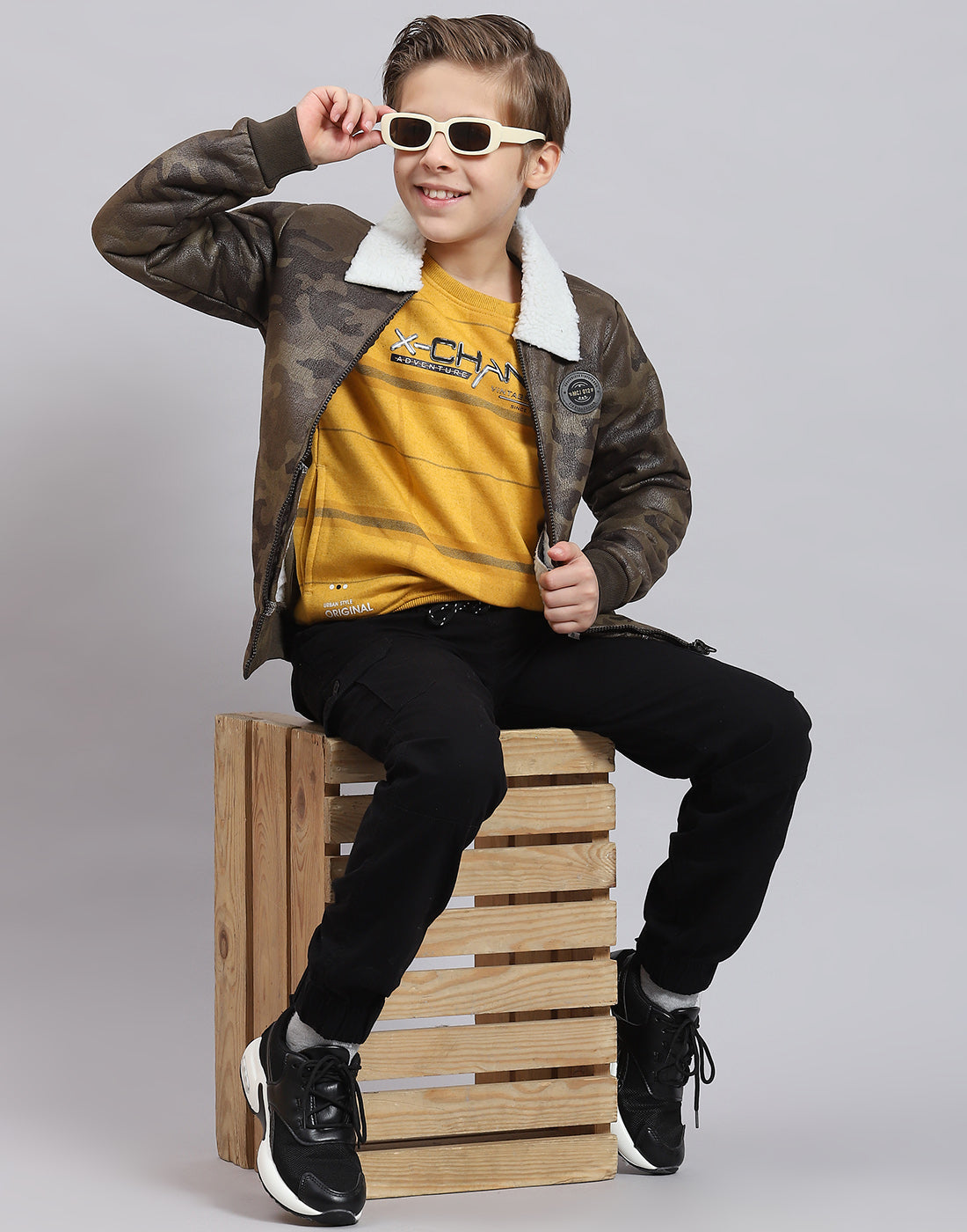 Boys Olive Printed Collar Full Sleeve Boys Jacket