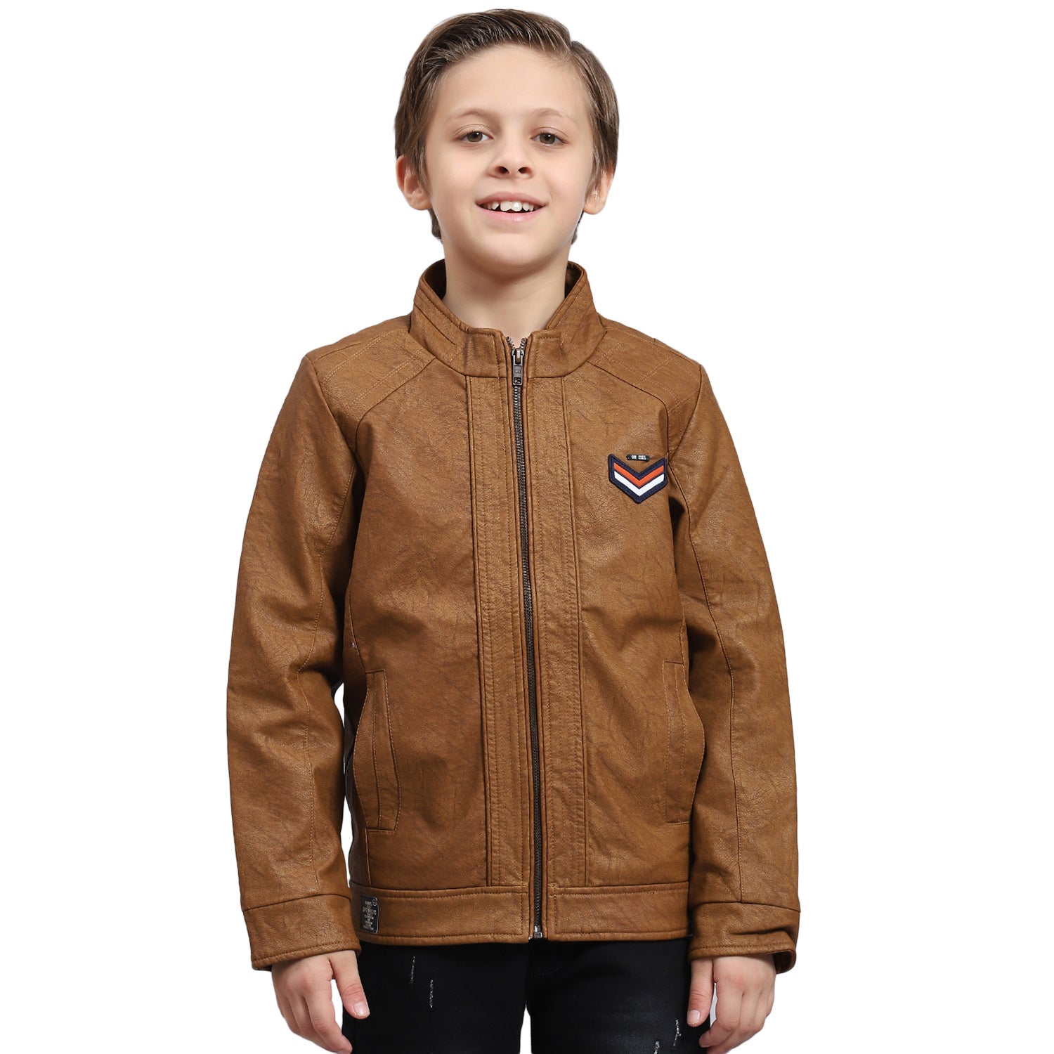 Boys Brown Solid Stand Collar Full Sleeve Boys Jacket