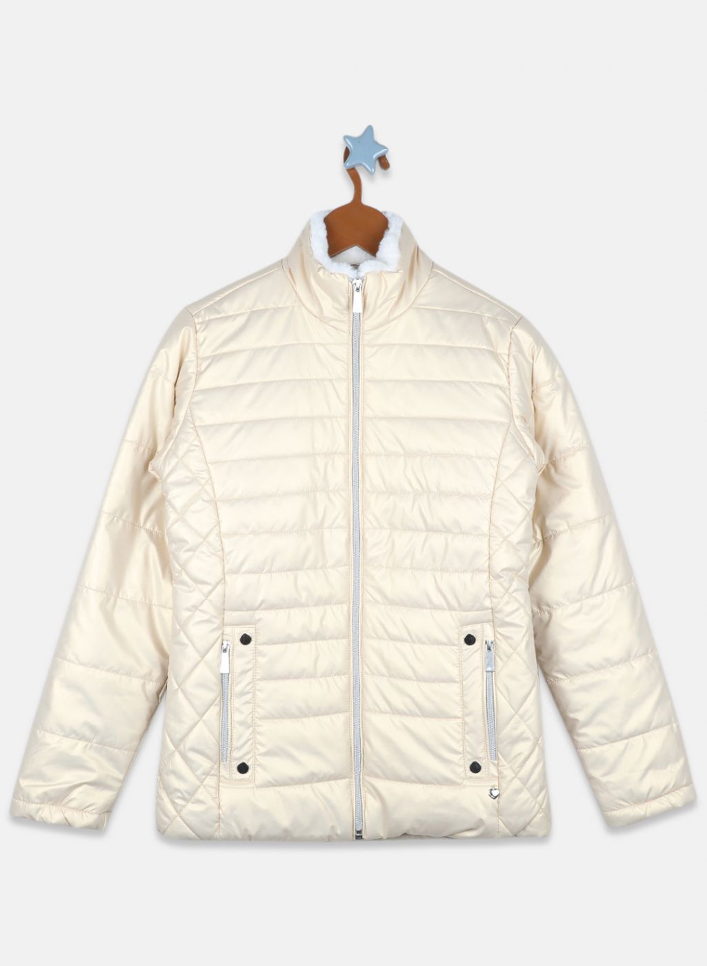 Girls Beige Printed Jacket