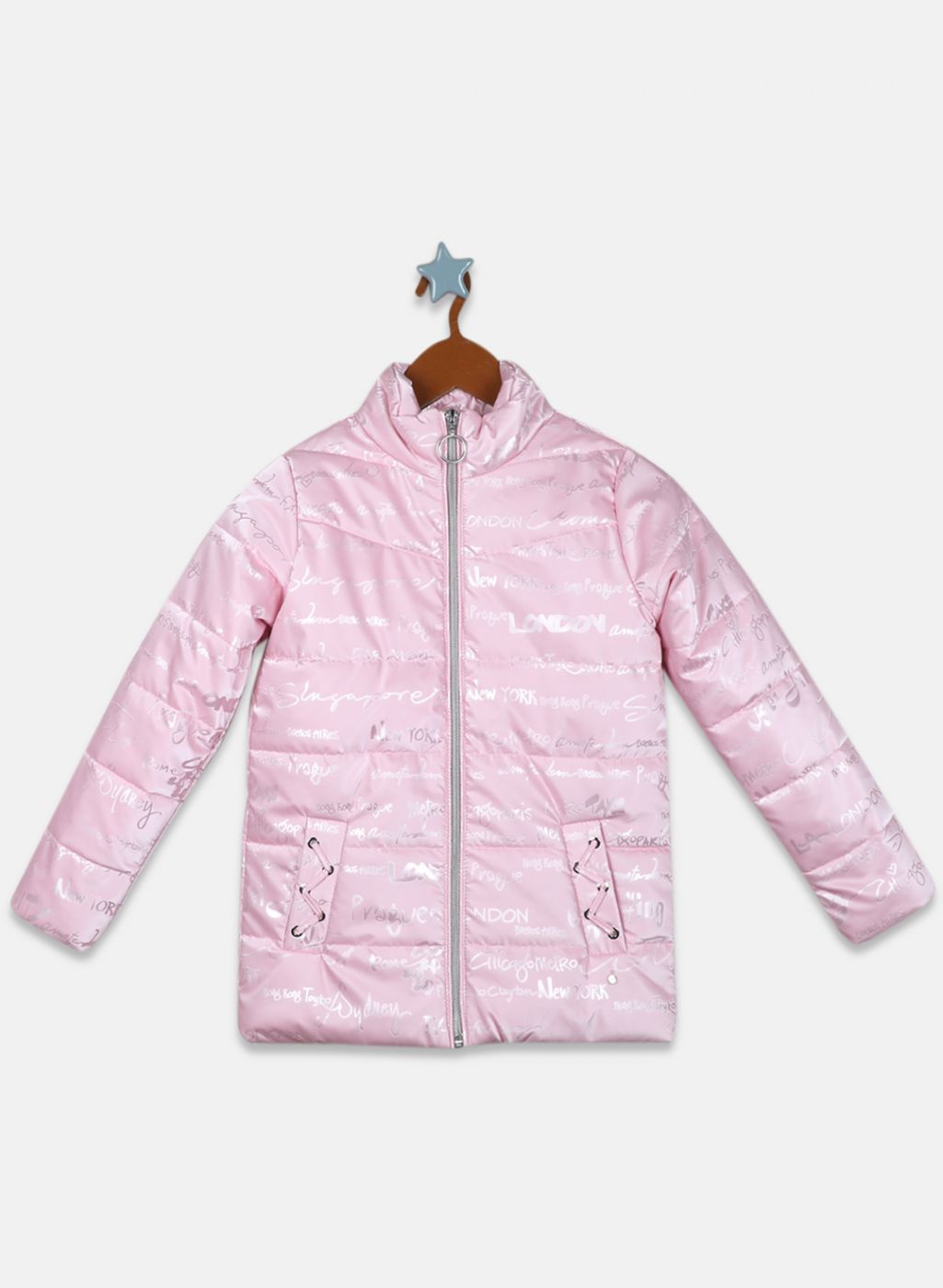 Girls Pink Printed Jacket