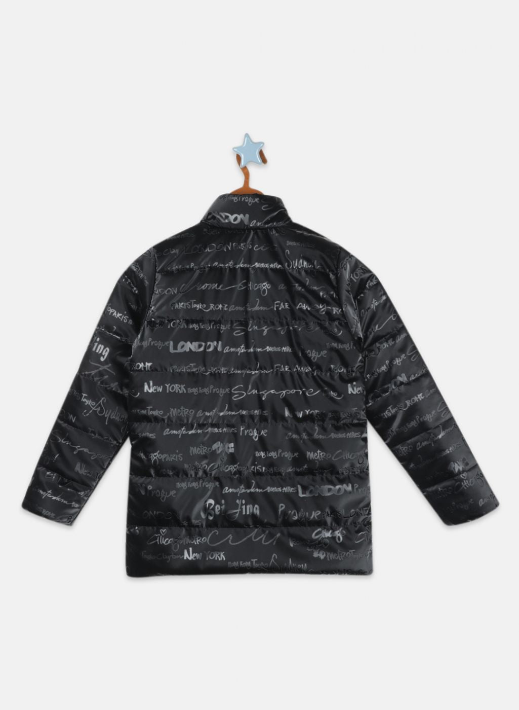 Girls Black Printed Jacket