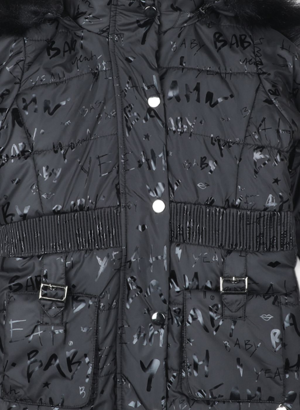 Girls Black Printed Jacket