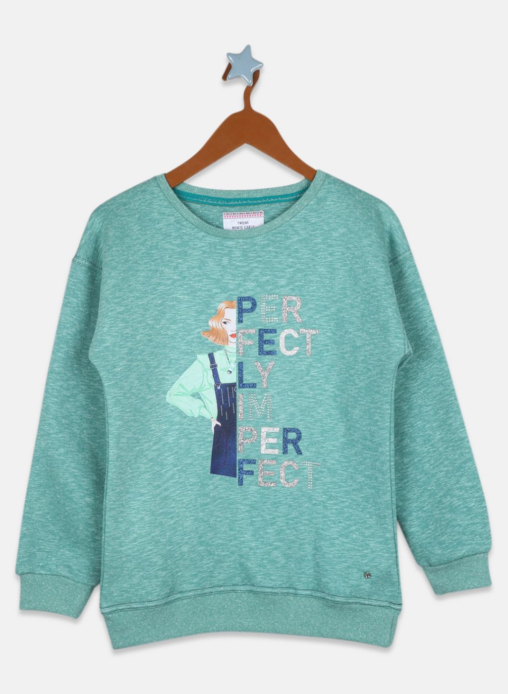Girls Green Printed Sweatshirt