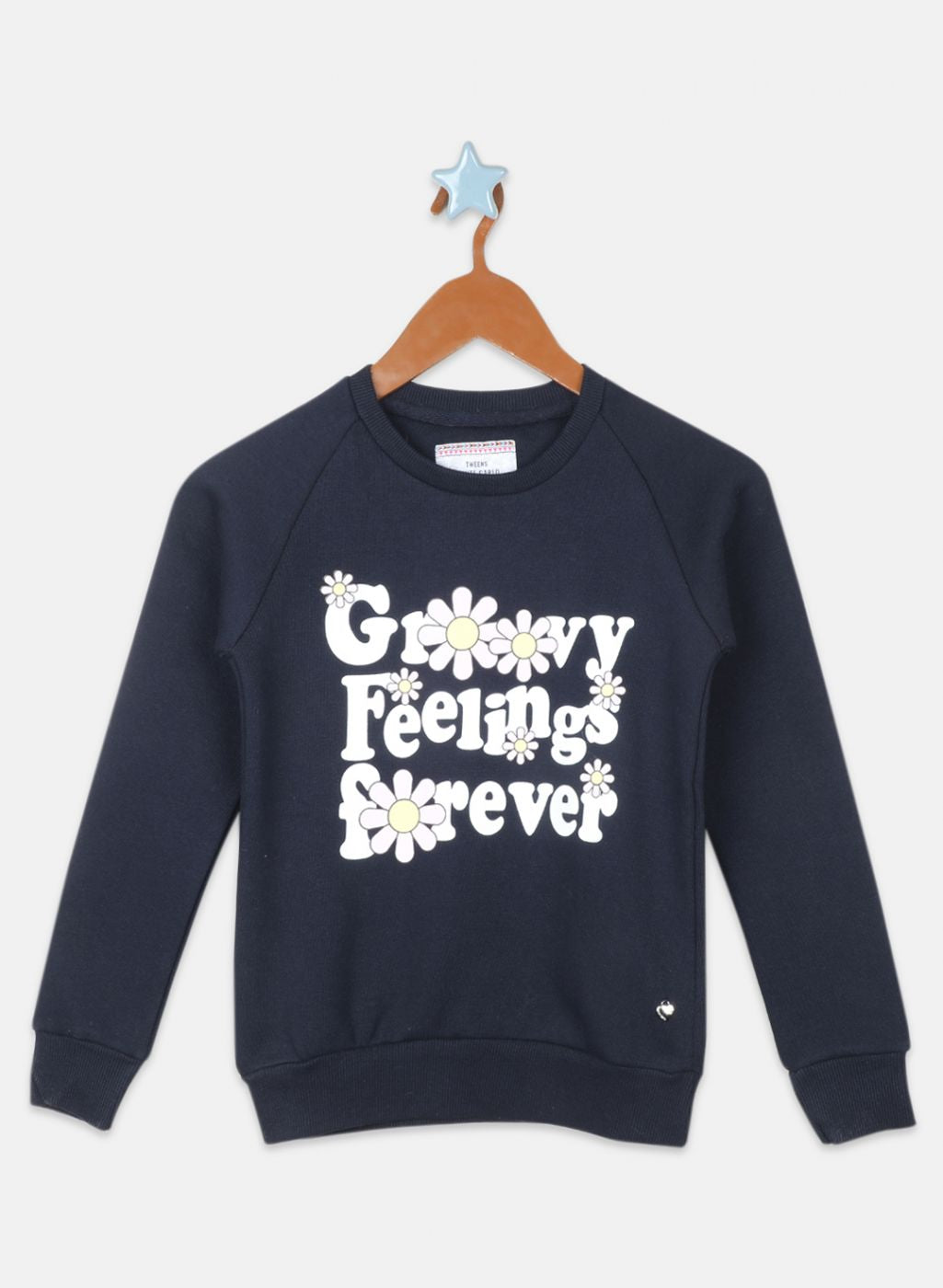 Girls NAvy Blue Printed Sweatshirt