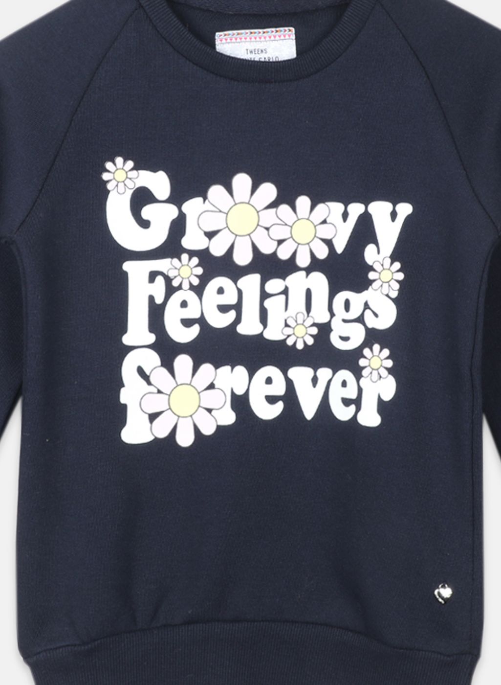 Girls NAvy Blue Printed Sweatshirt