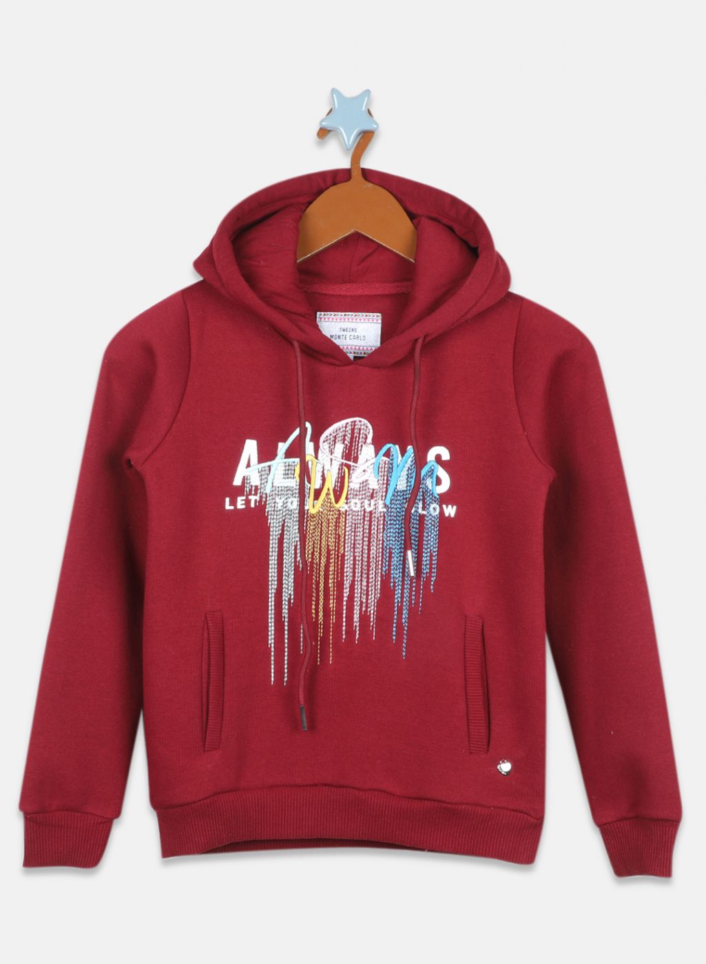 Girls Maroon Embroidered Sweatshirt