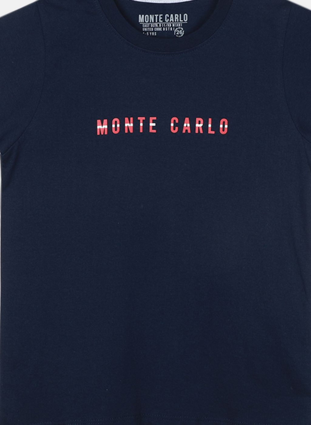 Boys Bright Navy Blue Round Neck Half Sleeve Printed T-Shirt