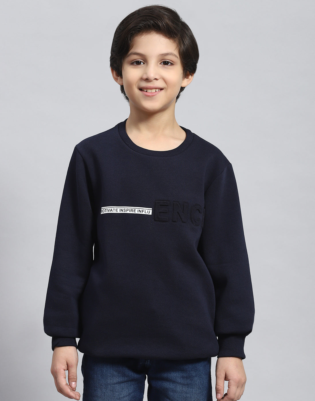 Boys Navy Blue Solid Round Neck Full Sleeve Sweatshirt