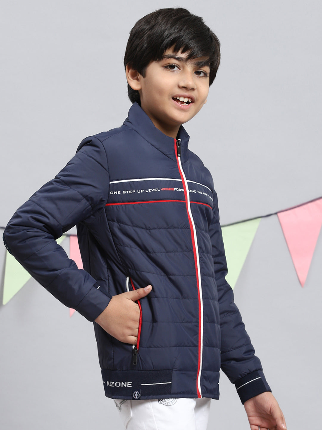 Boys Navy Blue Solid Jacket