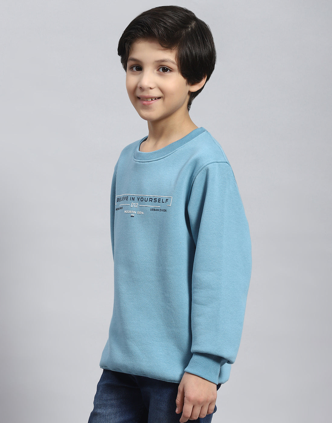 Boys Blue Printed Round Neck Full Sleeve Sweatshirt