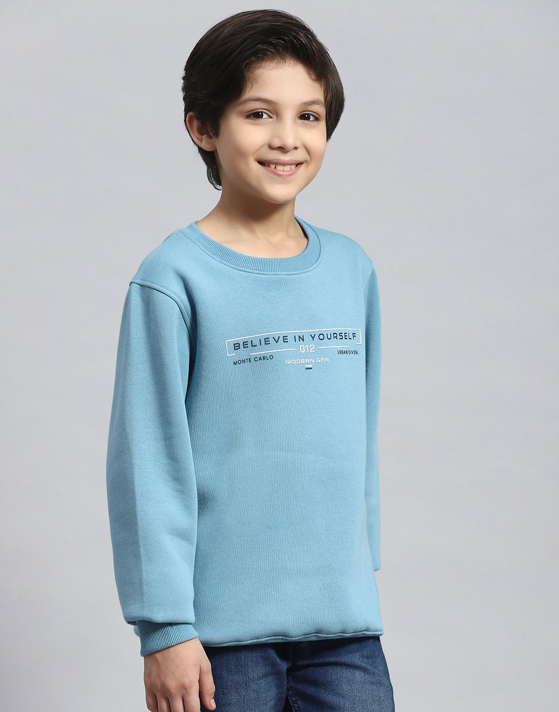 Boys Blue Printed Round Neck Full Sleeve Sweatshirt
