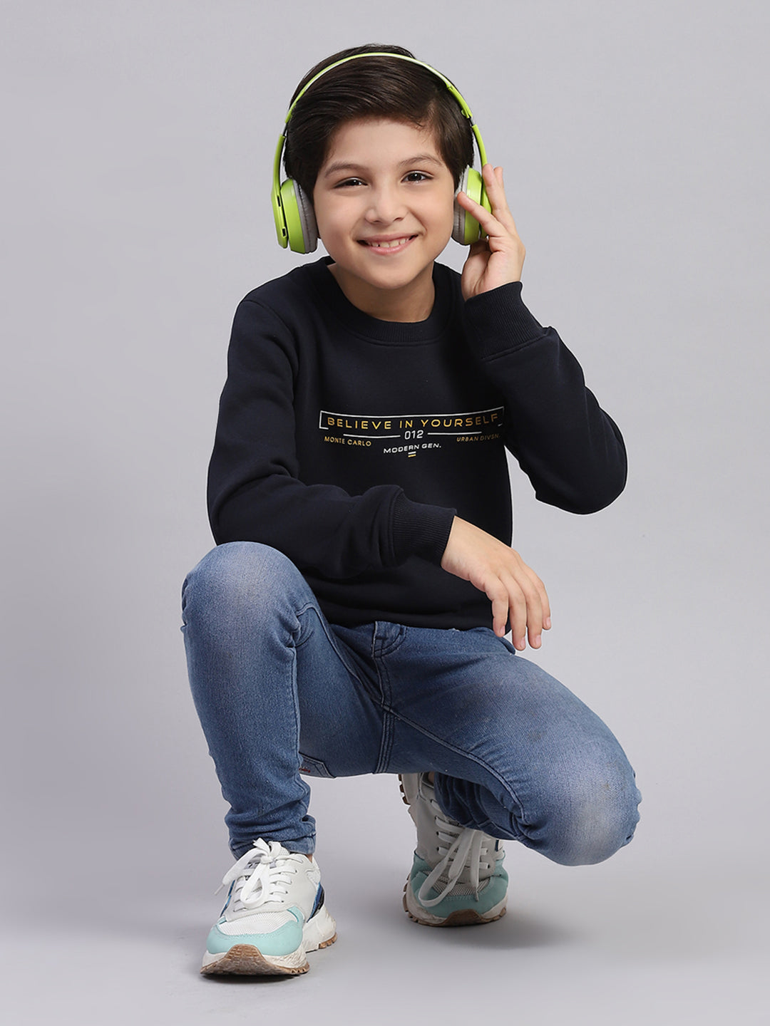 Boys Navy Blue Printed Round Neck Full Sleeve Sweatshirt