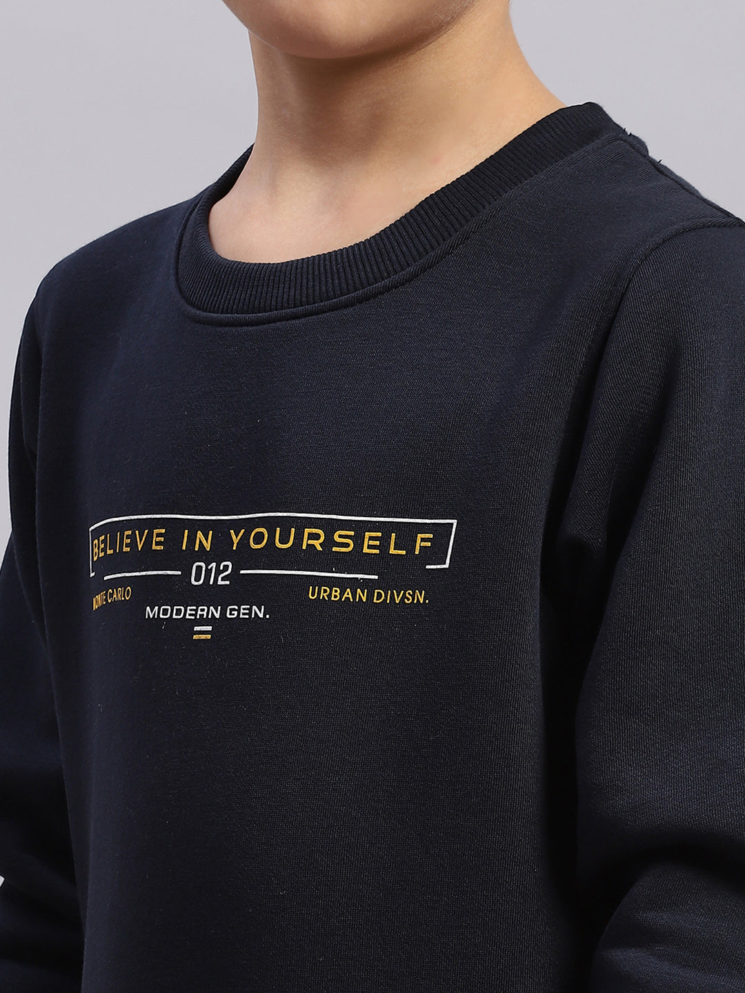 Boys Navy Blue Printed Round Neck Full Sleeve Sweatshirt