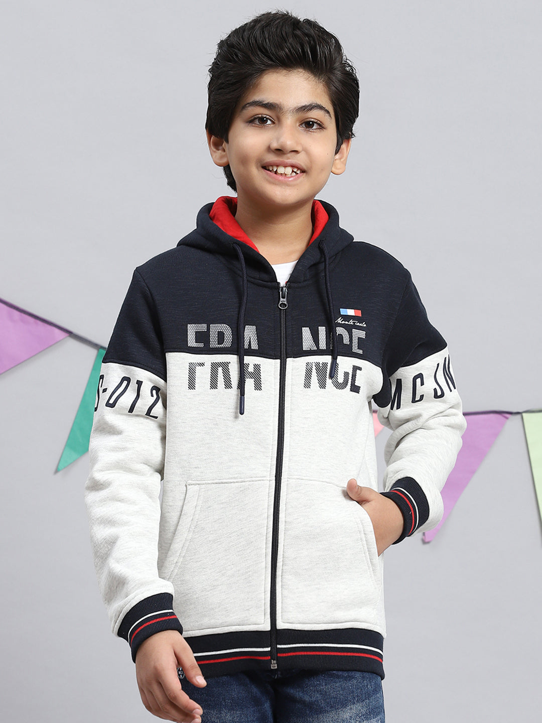 Boys Navy Blue & Grey Printed Sweatshirt