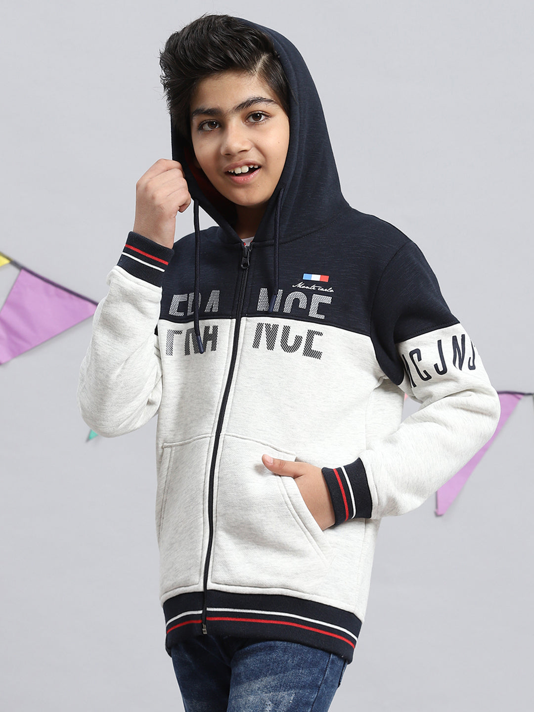 Boys Navy Blue & Grey Printed Sweatshirt