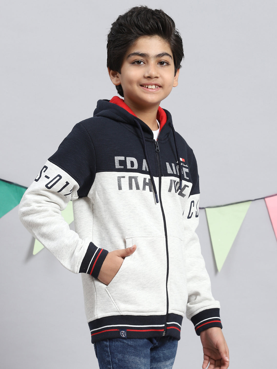 Boys Navy Blue & Grey Printed Sweatshirt