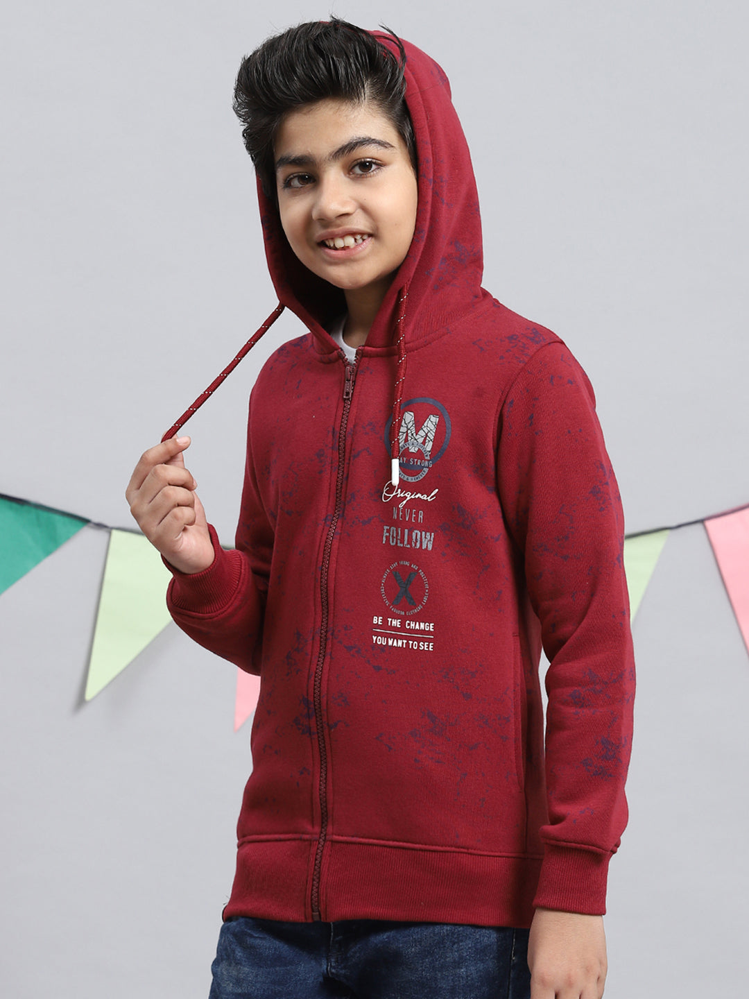 Boys Maroon Printed Sweatshirt