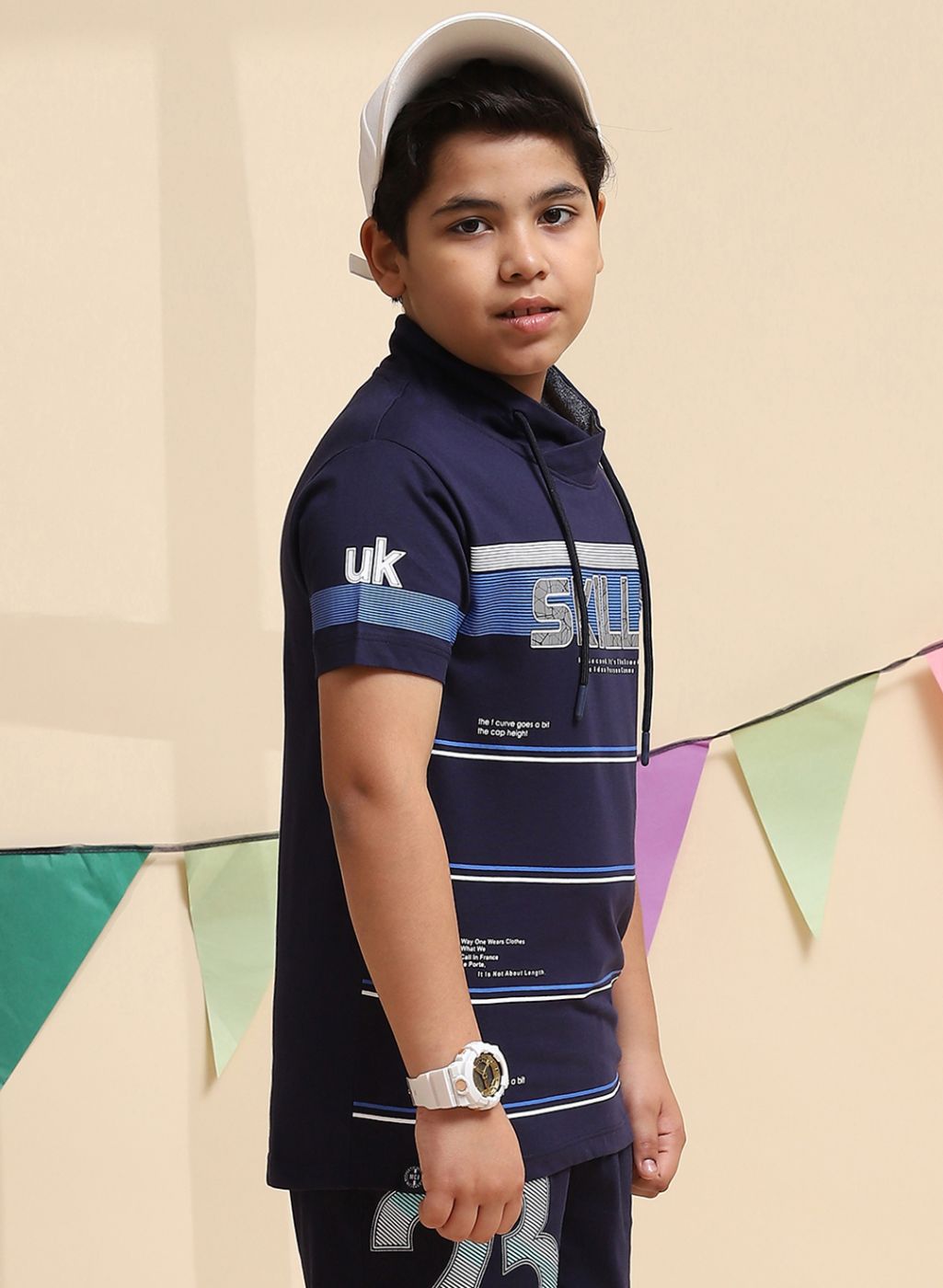 Boys Navy Blue Printed T-Shirt