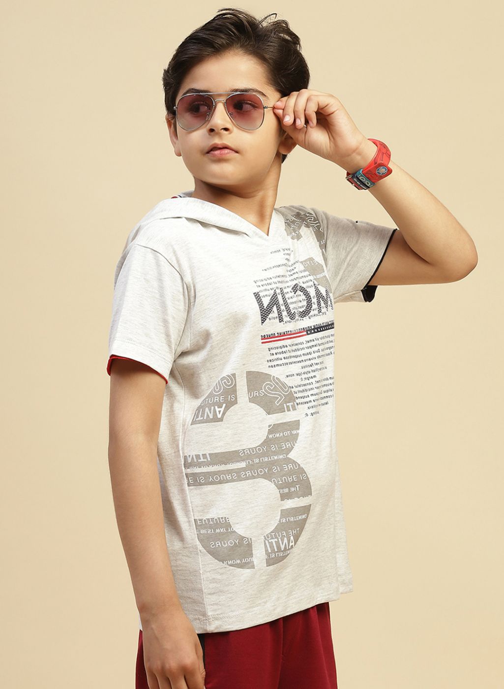 Boys Grey Printed T-Shirt
