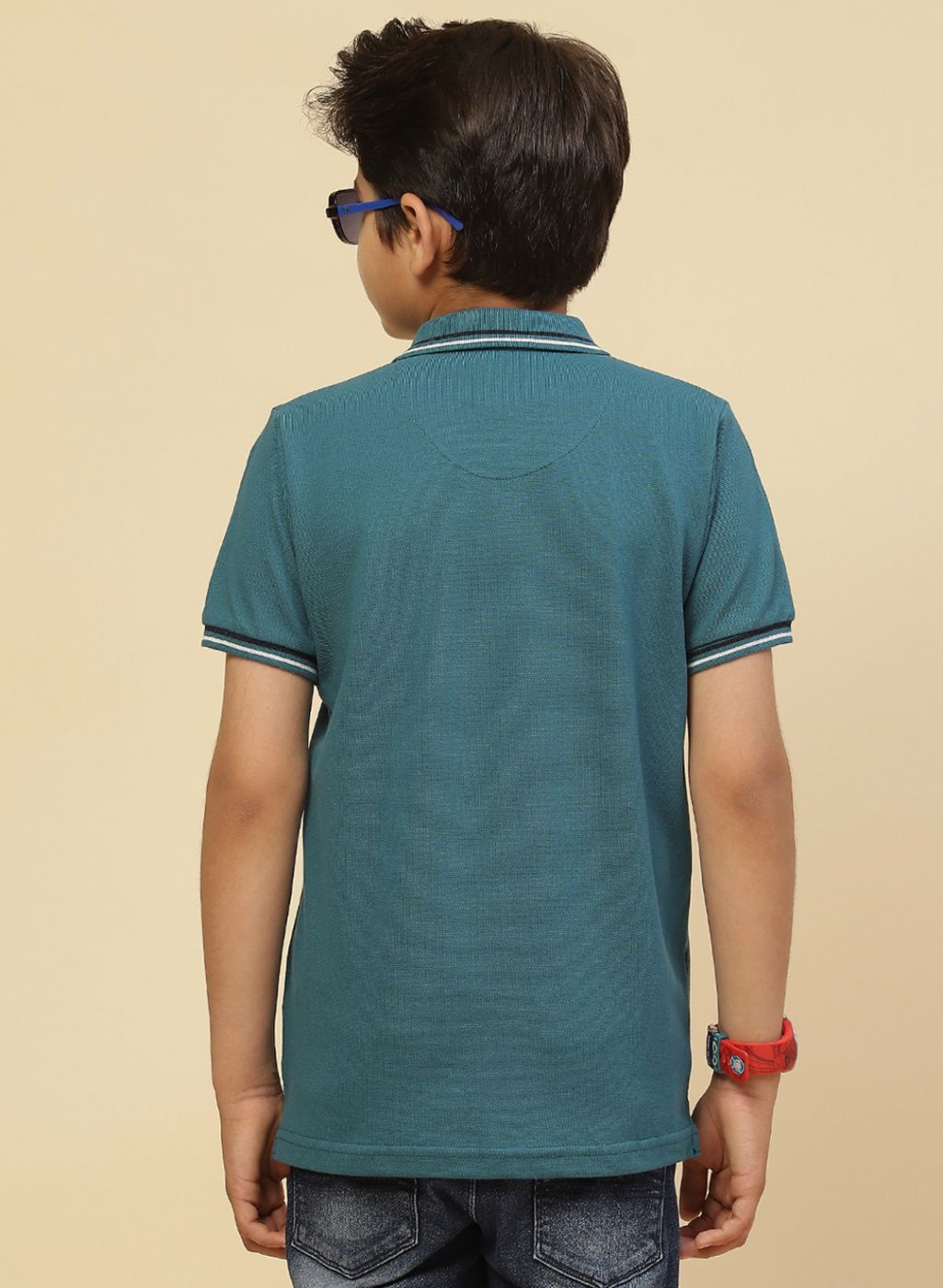 Boys Teal Blue Printed T-Shirt