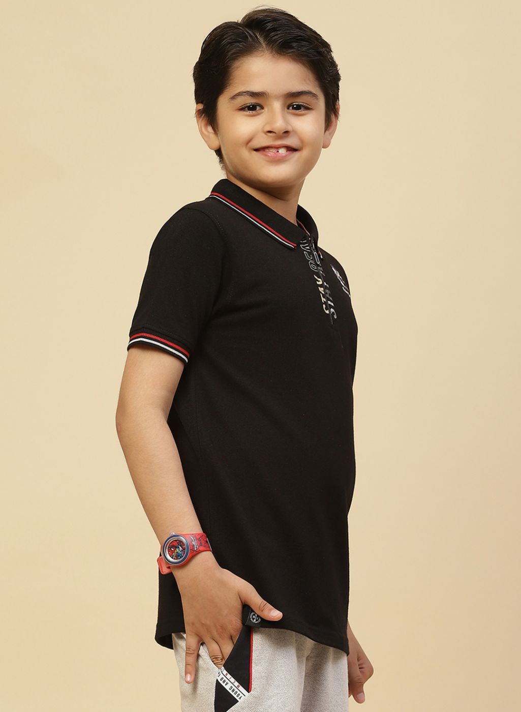 Boys Black Printed T-Shirt