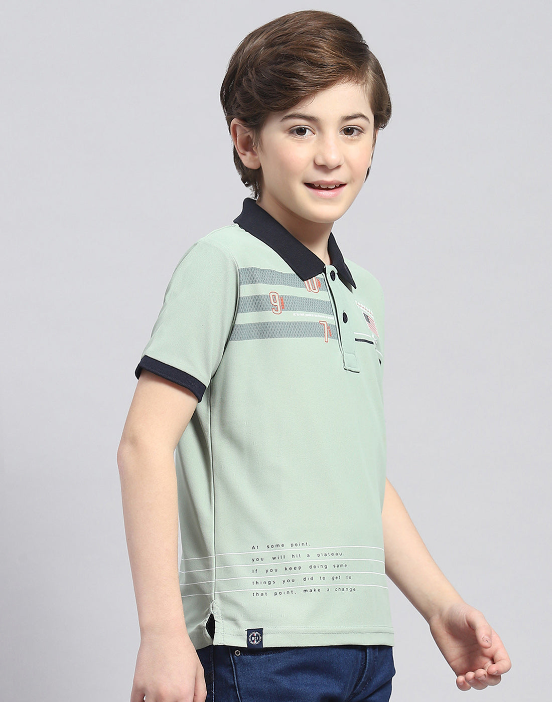 Boys Green Printed Polo Collar Half Sleeve T-Shirt