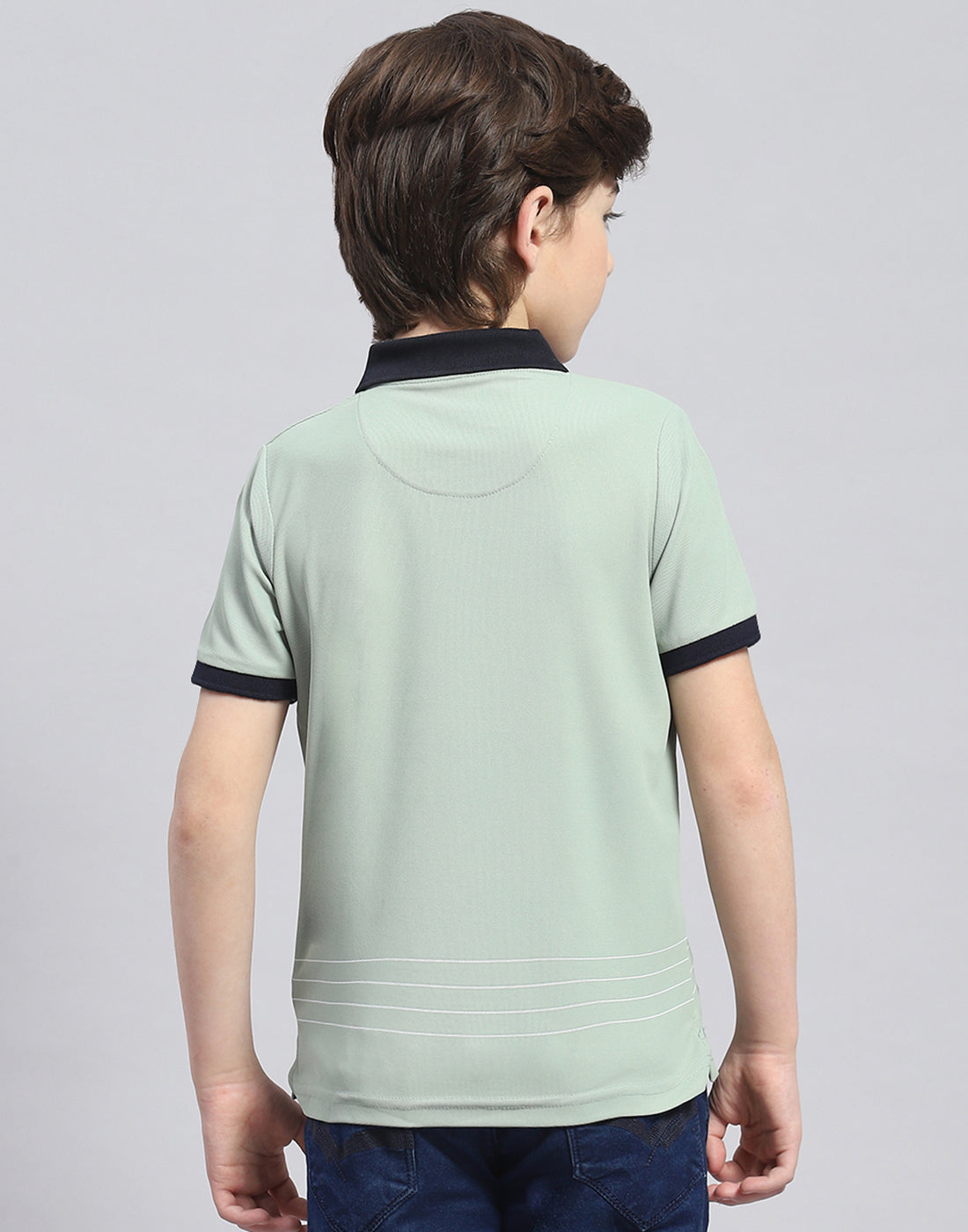 Boys Green Printed Polo Collar Half Sleeve T-Shirt