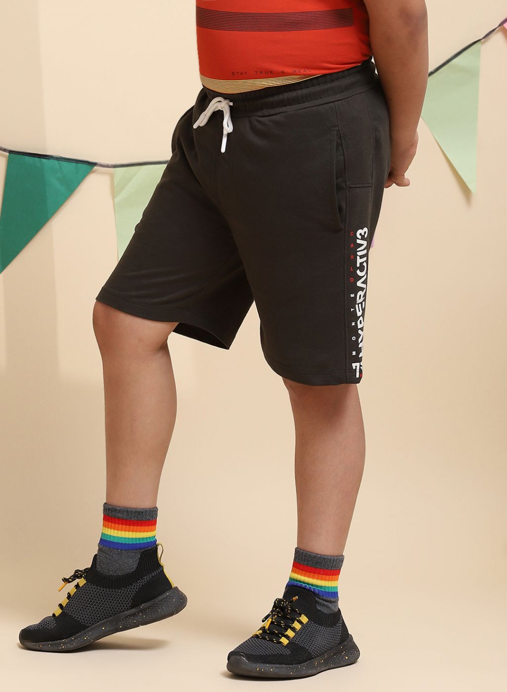 Boys Olive Printed Bermuda