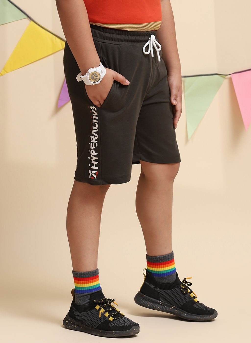 Boys Olive Printed Bermuda