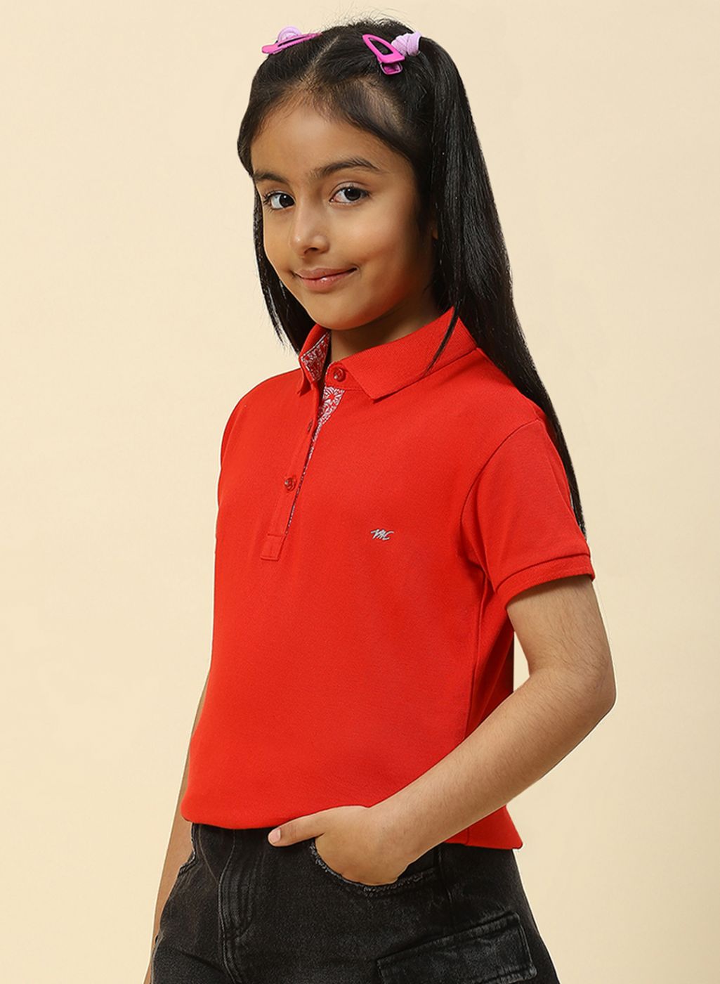 Girls Red Plain T-Shirt