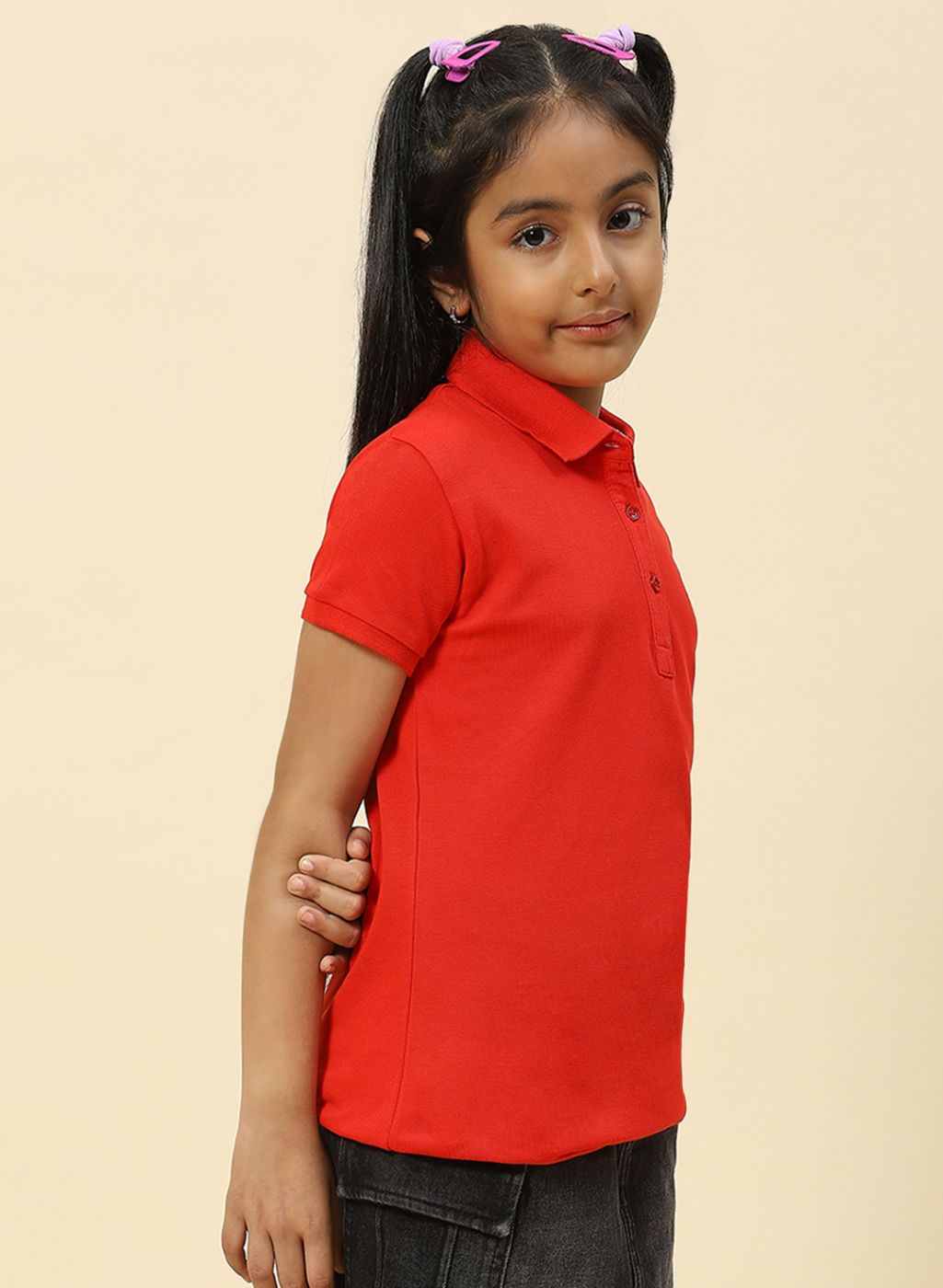 Girls Red Plain T-Shirt
