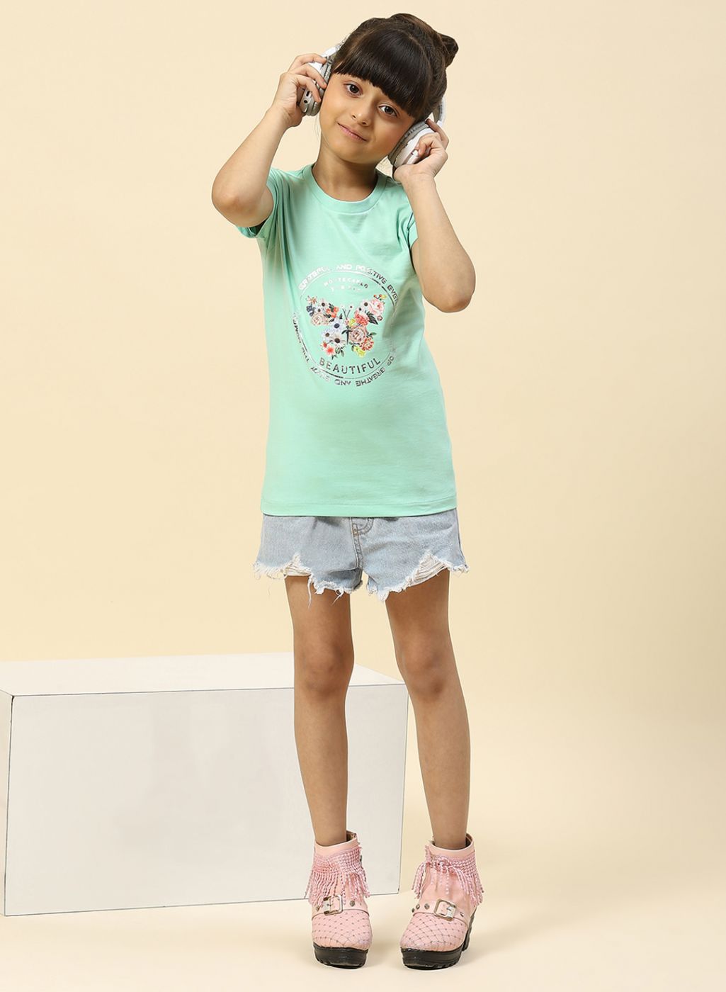 Girls Green Printed Top