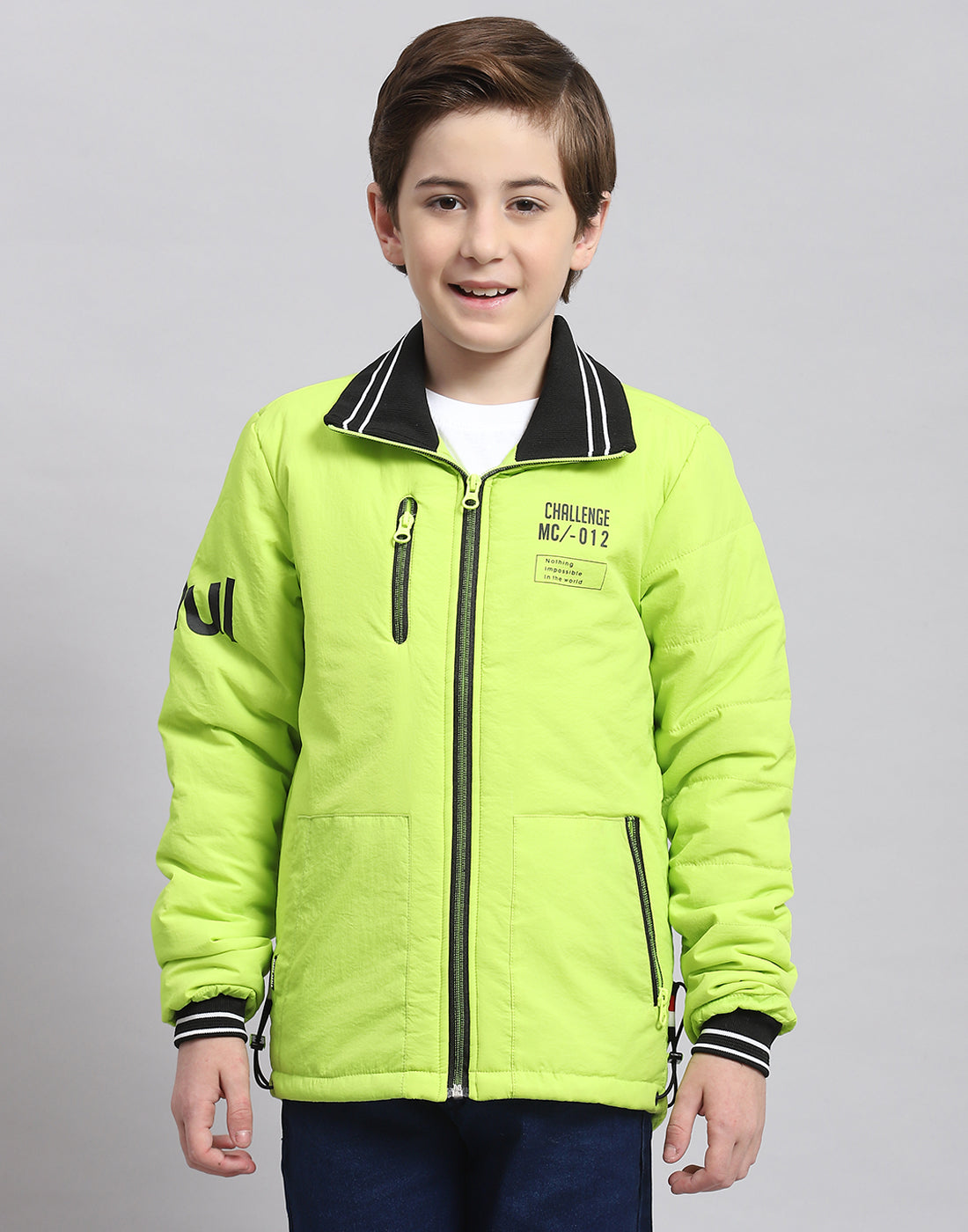 Boys Green Printed Collar Full Sleeve Boys Jacket