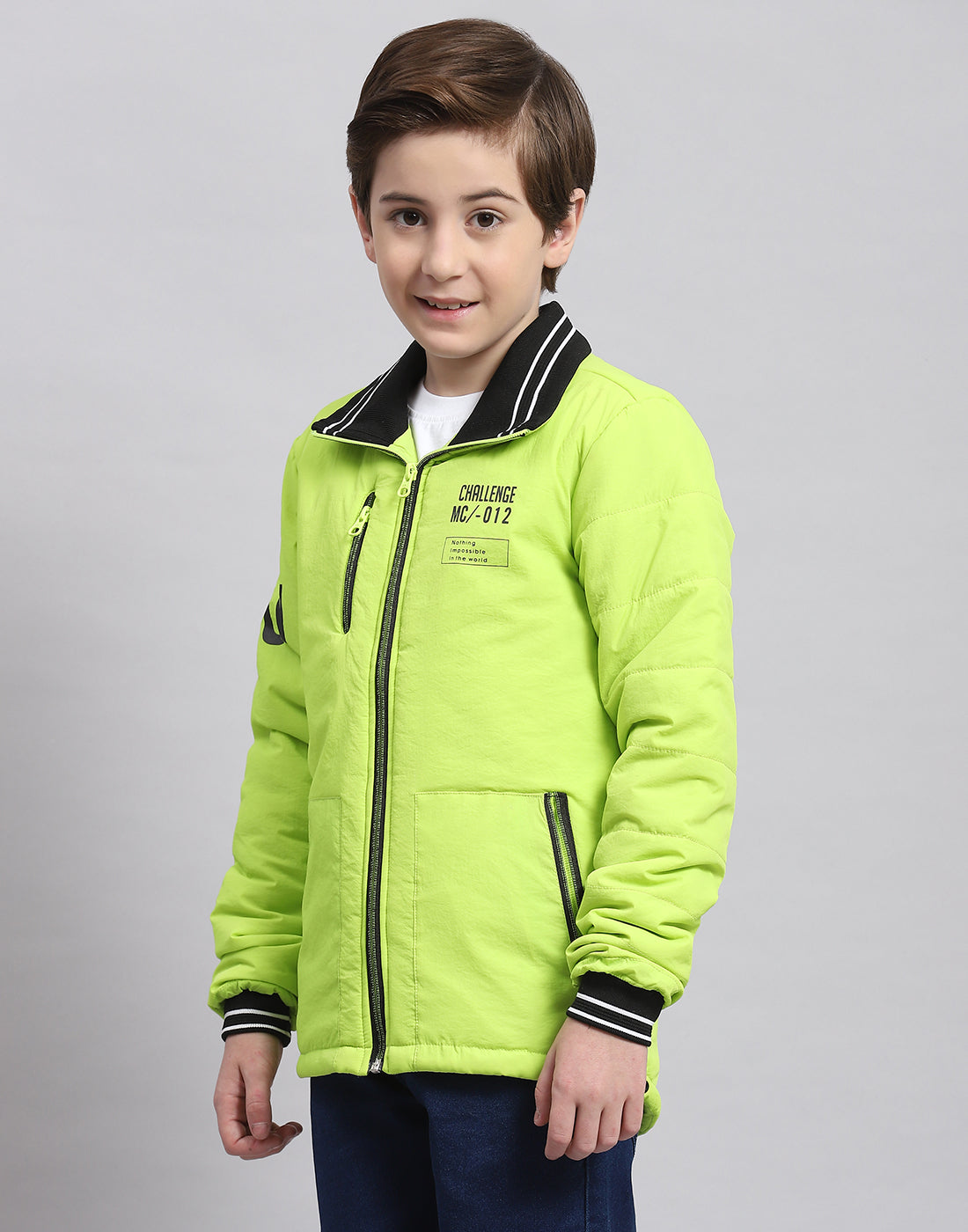 Boys Green Printed Collar Full Sleeve Boys Jacket